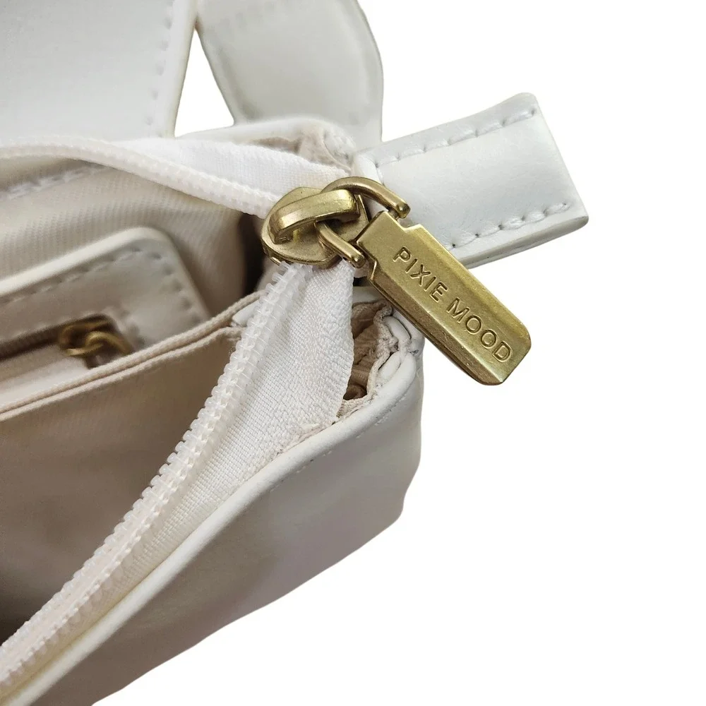 Pixie Mood White‎ Vegan Leather Crossbody Bag Gold Hardware Chevron Strap Small